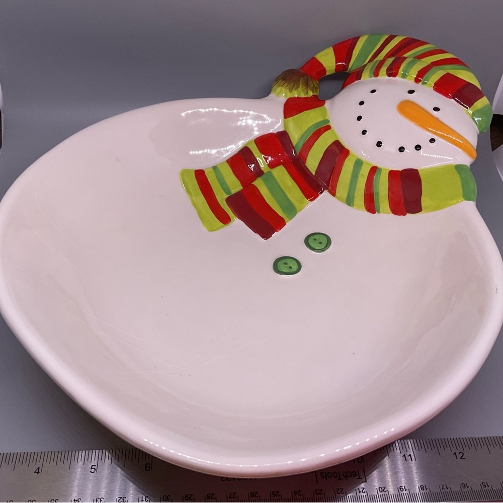 Pier 1 Imports Hand Painted Christmas Snowman Serving Plate NWT